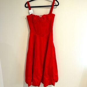 (20) HOUSE OF CB 'Carmen' Red Rose Bustier Sundress/Size L-US 8-10